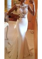 Rosewe Sleeveless Lace Splicing White Mermaid Dress