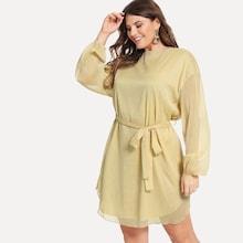 Shein Plus Waist Belted Solid Dress