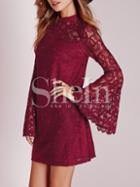 Shein Burgundy Long Sleeve Lace Dress