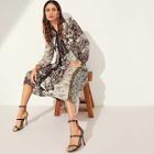 Shein Tie Neck Mixed Print Longline Dress