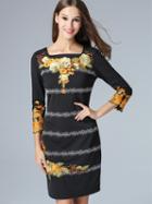 Shein Black Boat Neck Length Sleeve Art Deco Dress