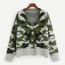 Shein Plus Camo Print Button Up Coat