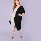 Shein Plus Twist And Split Front Two Tone Dress