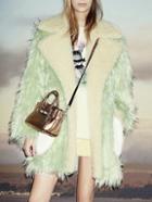 Shein Green Long Sleeve Pockets Faux Fur Coat