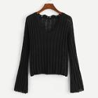 Shein Bell Sleeve Ribbed Knit Sweater