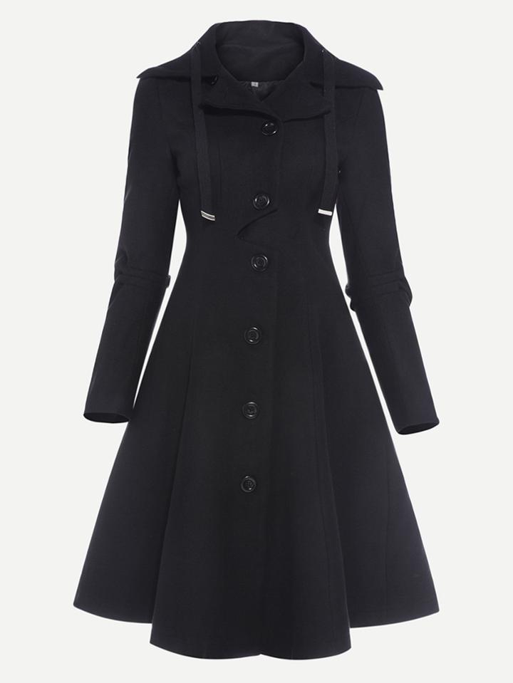 Shein Single Breasted Drawstring Skater Coat