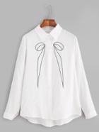 Shein White Bow Embroidered Dip Hem Shirt