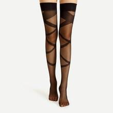 Shein Criss Cross Pattern Thigh High Socks