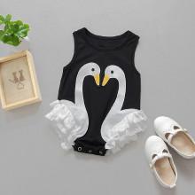 Shein Girls Contrast Lace Swan Print Romper