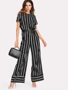 Shein Wide Leg Mixed Striped Jumpsuit