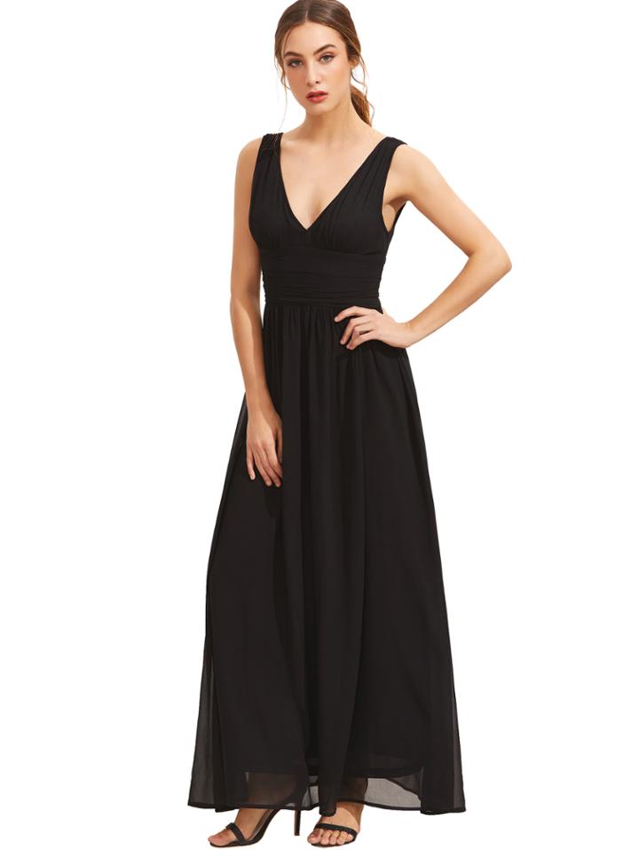 Shein Black Sleeveless V Neck Maxi Dress