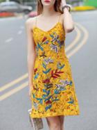 Shein Yellow Spaghetti Strap Flowers Crochet Dress