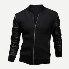 Shein Men Contrast Pu Sleeve Jacket