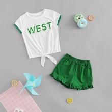 Shein Girls Letter Sequin Contrast Top & Shorts Set
