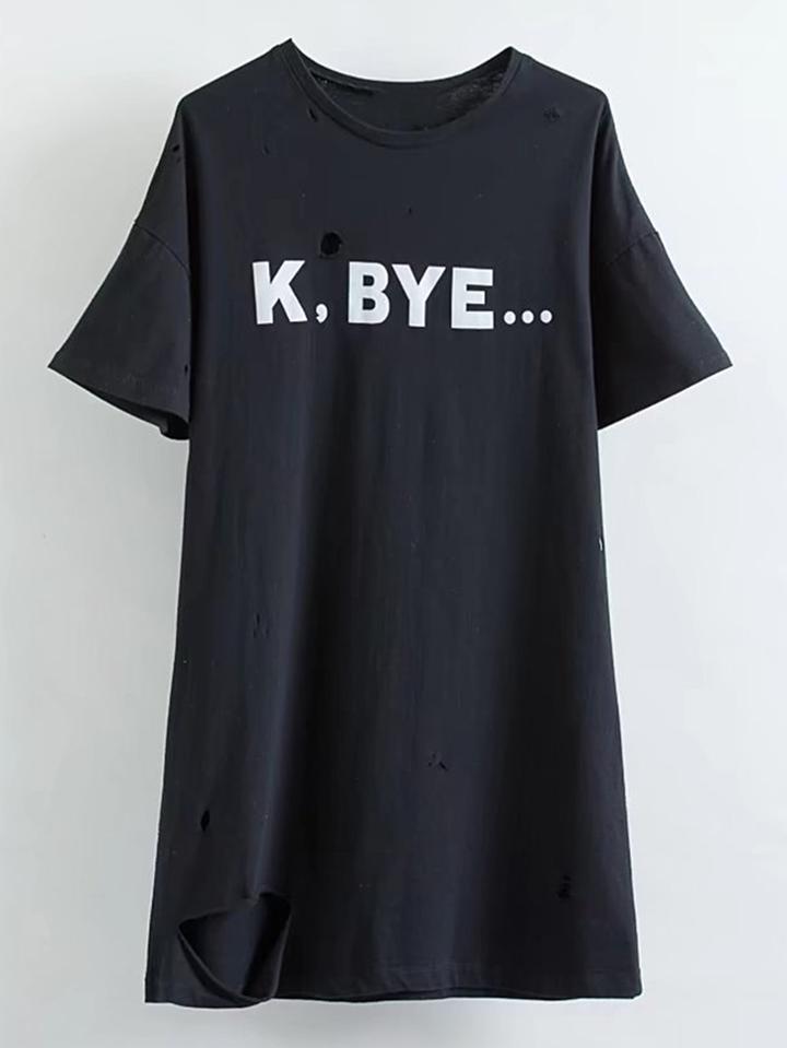 Shein Bell Sleeve Ripped Detail Tee Dress
