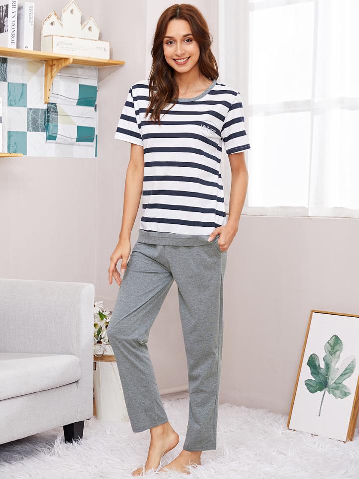 Shein Striped Tee & Pants Pj Set