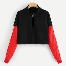 Shein Quarter Zip Colorblock Letter Print Sweatshirt