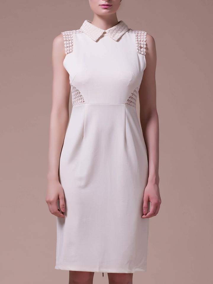 Shein White Crochet Hollow Out Knee Length Sheath Dress