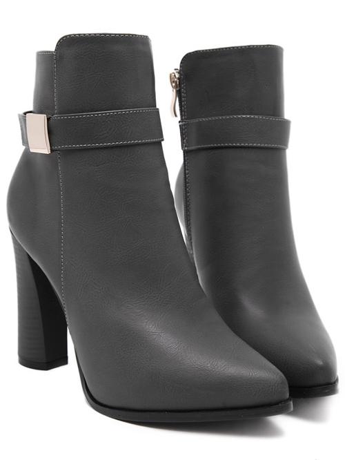 Shein Light Gray Point Toe High Block Heel Short Boots