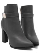 Shein Light Gray Point Toe High Block Heel Short Boots