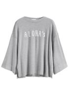 Shein Light Grey Letter Print Dropped Shoulder Seam Slit T-shirt