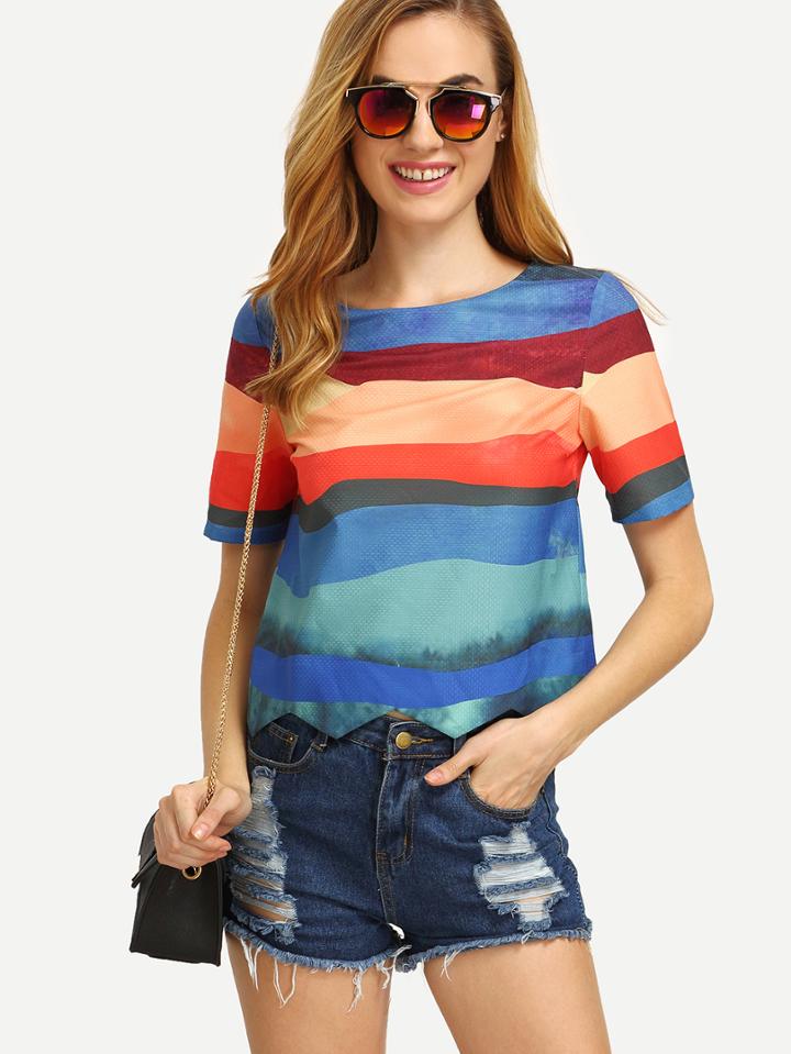 Shein Colored Print Short Sleeve T-shirt
