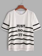 Shein White Slogan Print Slit Side High Low T-shirt