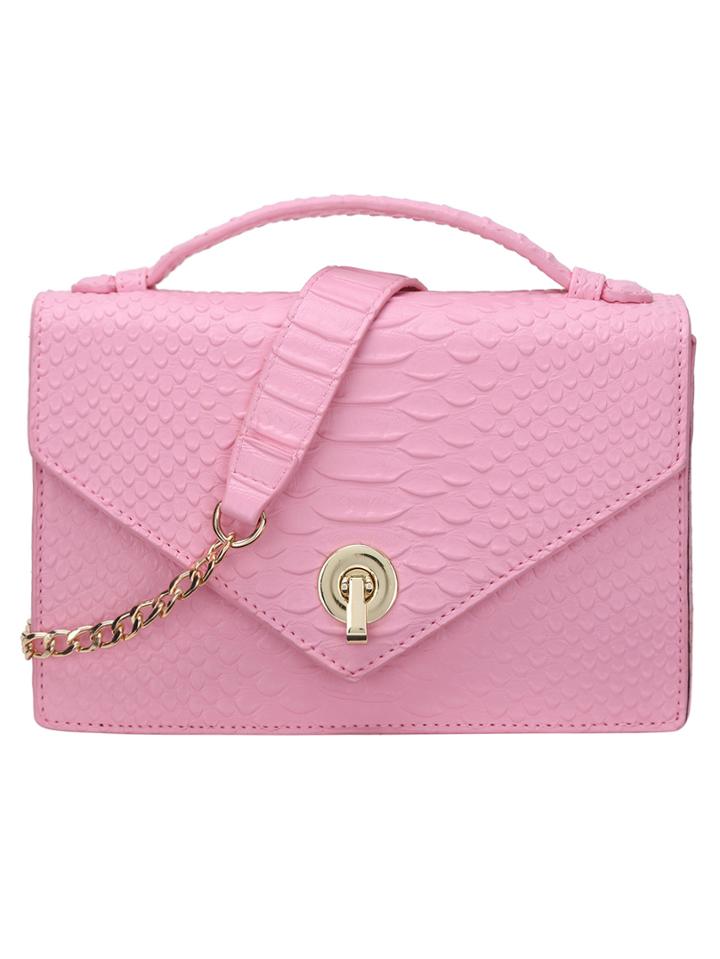 Shein Pink Crocodile Embossed Turnlock Flap Chain Bag
