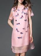Shein Pink Butterfly Applique Organza Shift Dress