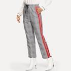 Shein Drawstring Waist Contrast Tape Side Plaid Pants