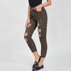 Shein Ripped Detail Leopard Jeans