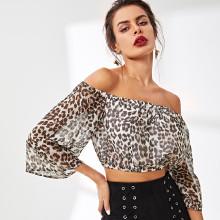 Shein Leopard Print Crop Bardot Top