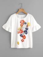 Shein Trumpet Sleeve Flower Print T-shirt