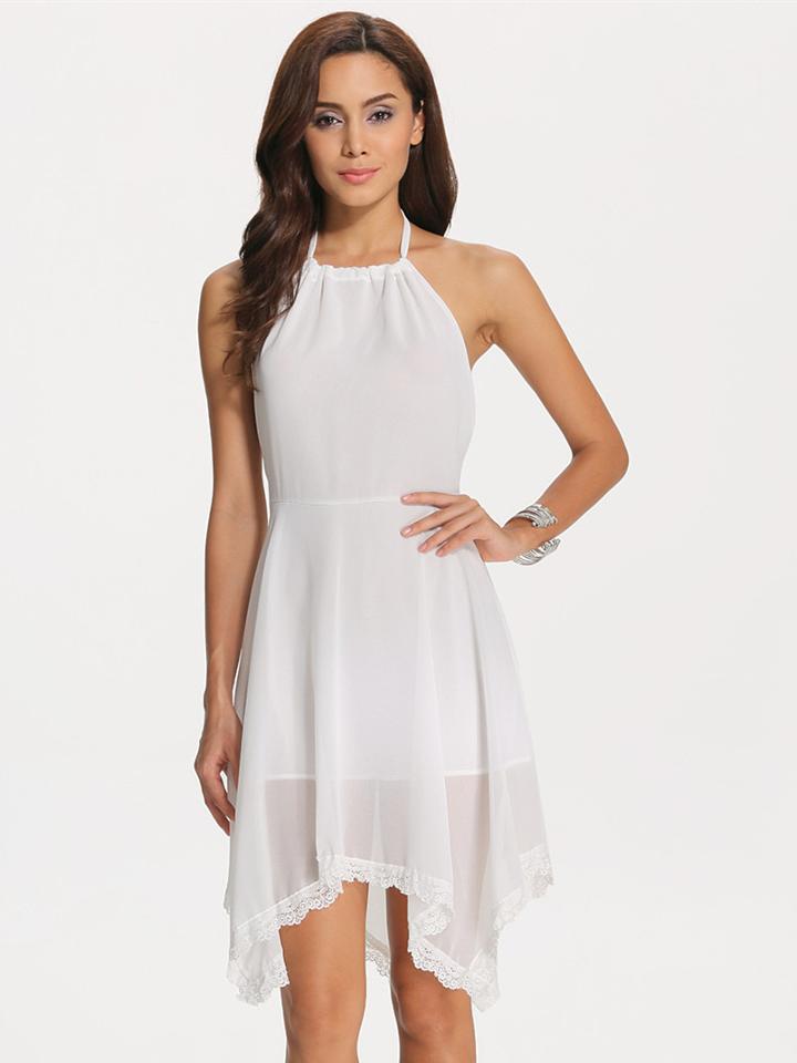 Shein White Poplin Halter Asymmetrical Hem Flapper Dress