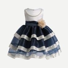 Shein Girls Pearl Beaded Tiered Mesh Ball Gown