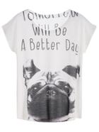 Shein White Slogan And Dog Print Dolman Sleeve T-shirt