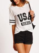 Shein White Striped Trim Letters Print T-shirt