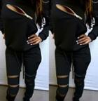 Shein Black Casual Sweatshirt And Jogger Set With Zipper