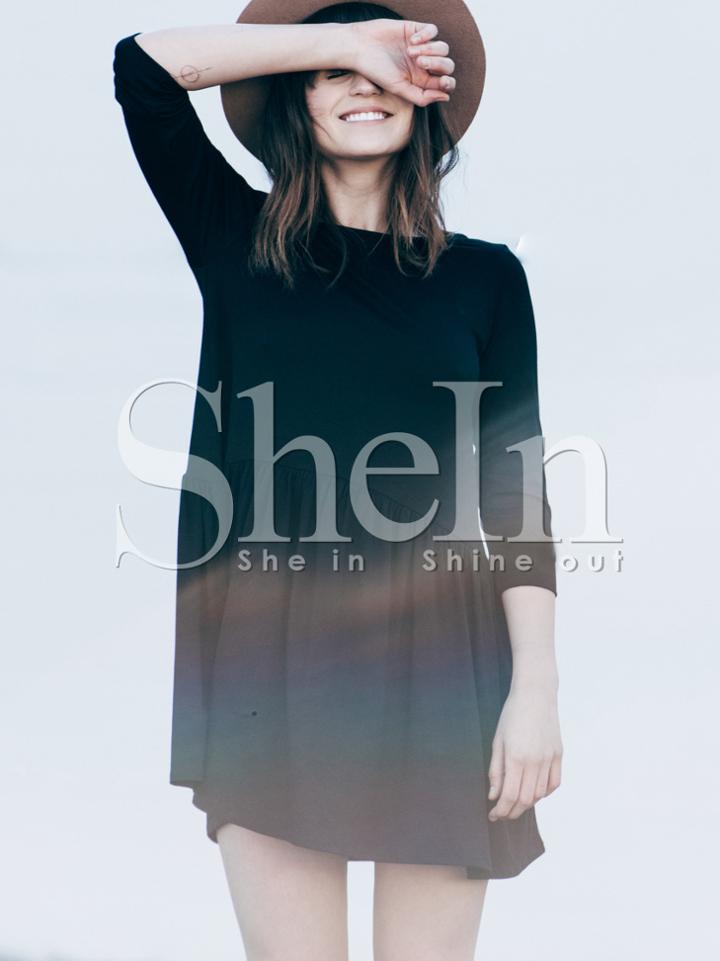 Shein Black Round Neck Backless Dress