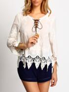 Shein White Crochet Lace Up Crop Blouse