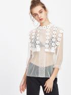 Shein Embroidered Lace Applique Sheer Mesh Top