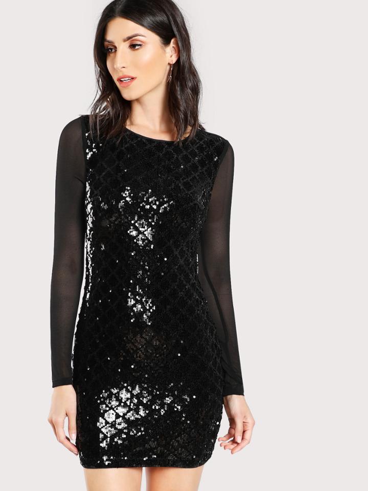 Shein Sheer Back Sequin Dress