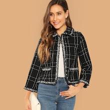 Shein Pearl Detail Tweed Coat