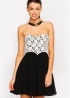 Rosewe Elegant Strapless A Line Dress White And Black