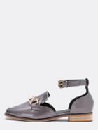 Shein Antique Silver Patent Metallic Ankle Strap Loafers