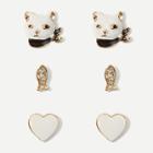 Shein Cat & Fish Stud Earrings 3pairs