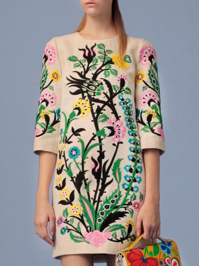 Shein Nude Half Sleeve Hibiscus Jacquard Dress