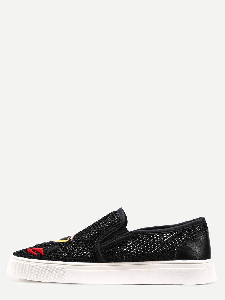 Shein Black Embroidery Hollow Mesh Flats