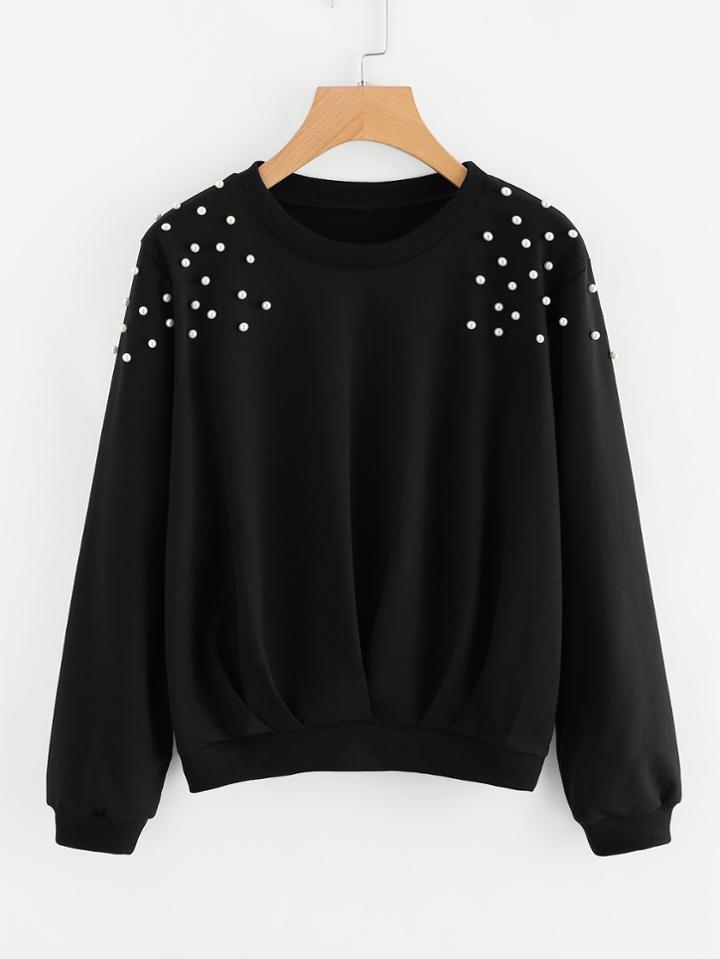 Shein Pearl Beaded Pleated Draped Sweatshirt