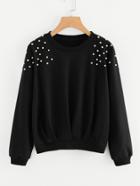 Shein Pearl Beaded Pleated Draped Sweatshirt